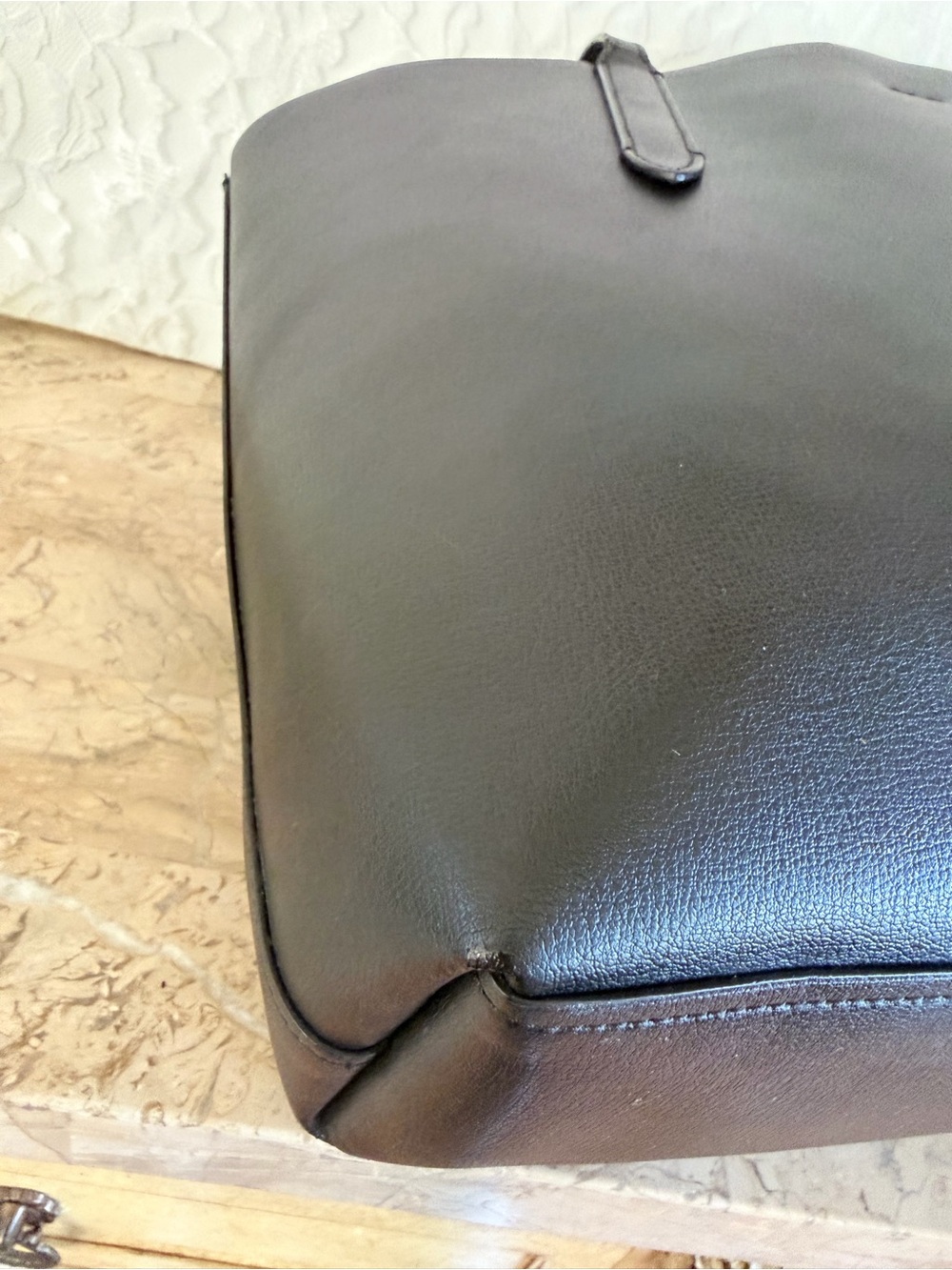 Coach Black Leather Tote with Red Interior and Plaid Bow - Picture 8 of 9